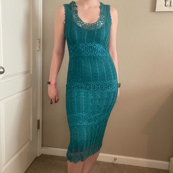 Crochet Fitted Midi Dress - Picture 1 of 8